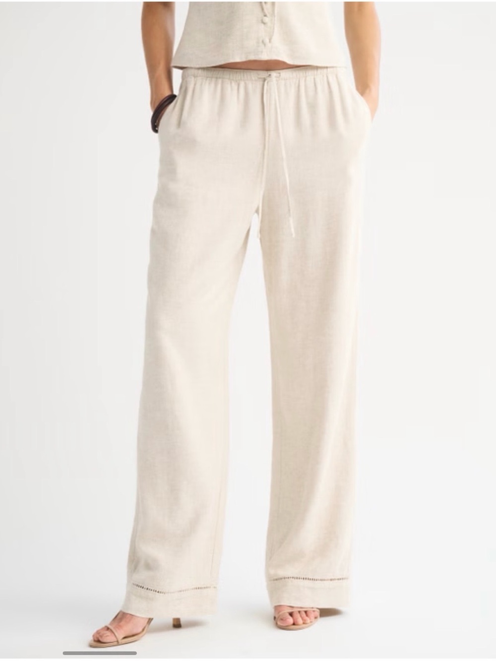 Abercrombie Gemma Linen-Blend Pants in Cream/Oatmeal